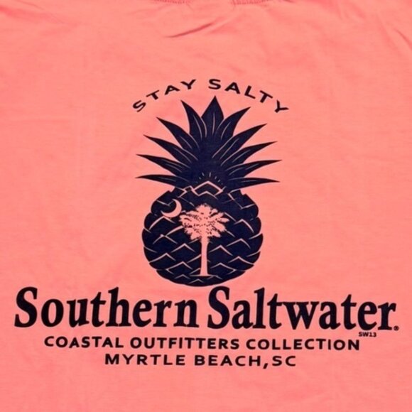 Southern Saltwater Myrtle Beach TShirt Stay Salty 2XL Coral Pineapple Short Slee - Picture 1 of 12